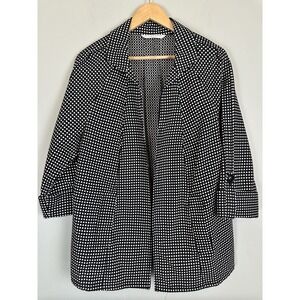 Peter Nygard Women's Open Front Jacket Size Petite Black White Polka Dot Pockets